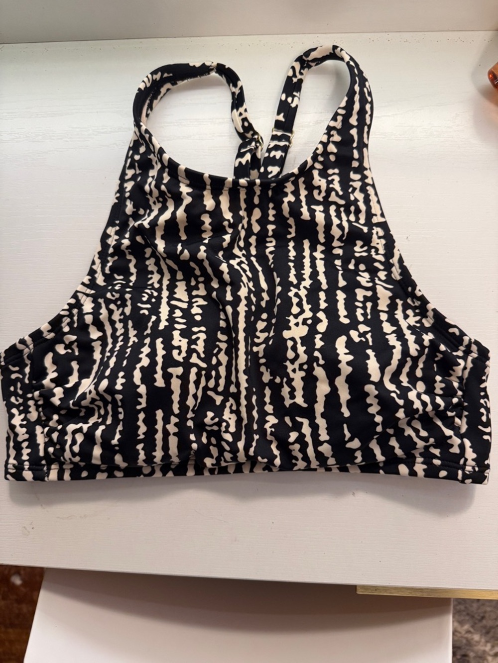 Black and Cream Patterned Racerback swimsuit top